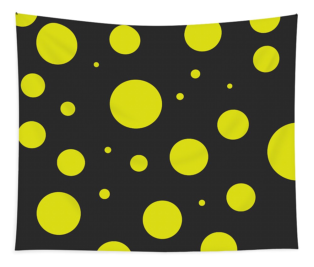 Polka Tapestry featuring the digital art Yellow Polka Dot Pattern on Black by Jason Fink