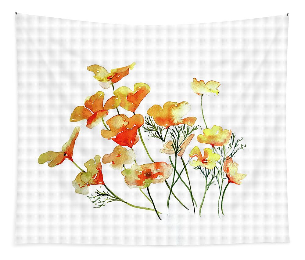 Nature Tapestry featuring the painting Yellow Poppies by Luisa Millicent