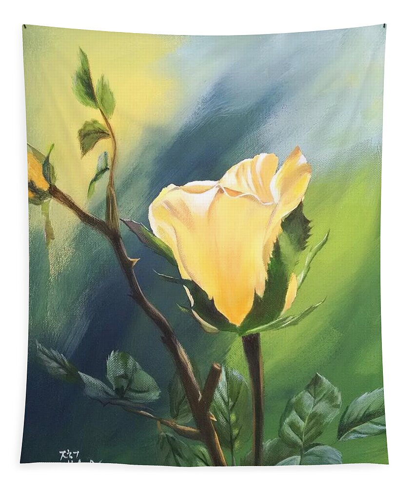 Yellow Rose Tapestry featuring the painting In Pursuit of Understandable Beauty 1 by Helian Cornwell