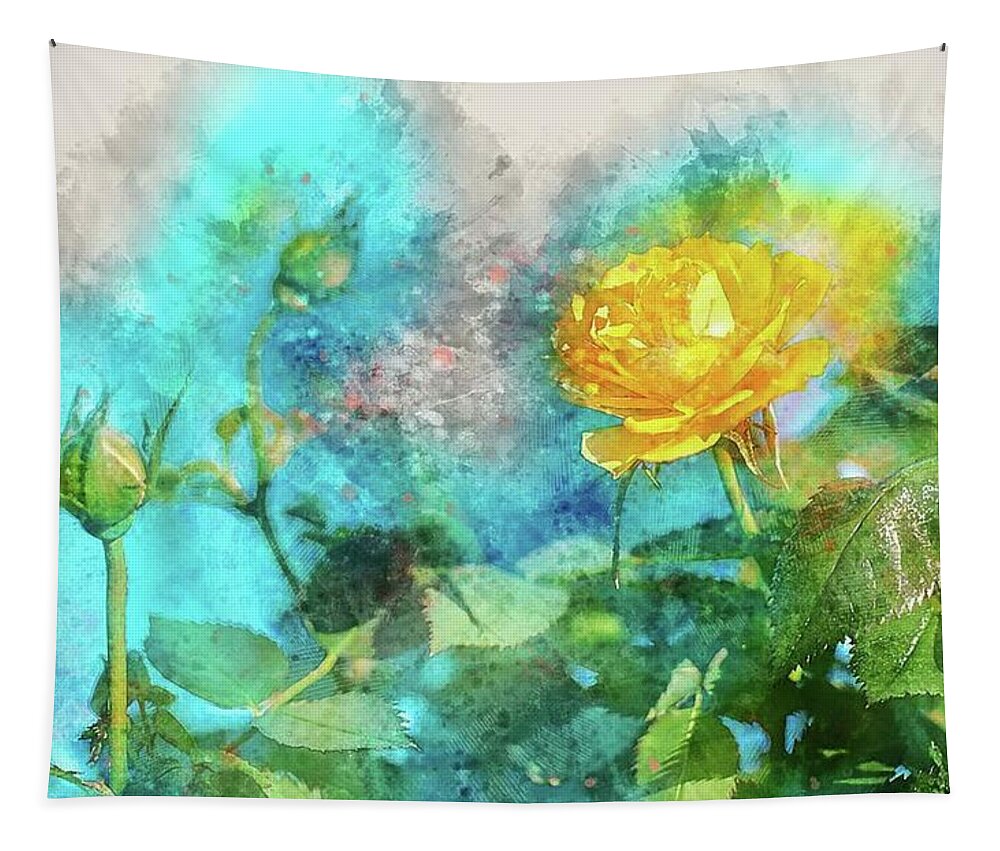 Rose Tapestry featuring the painting Yellow Rose by Teresa Trotter