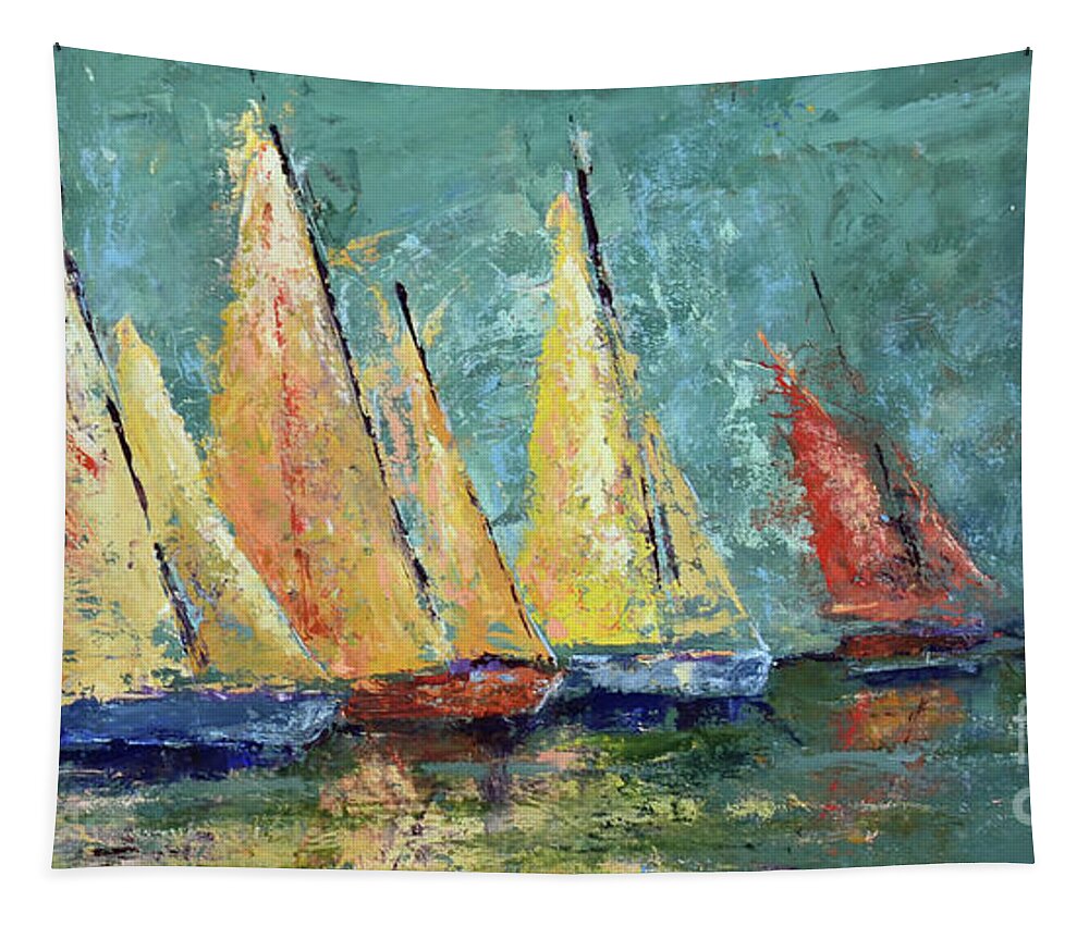 Sailboats Tapestry featuring the painting Yellow Sails by Patricia Caldwell