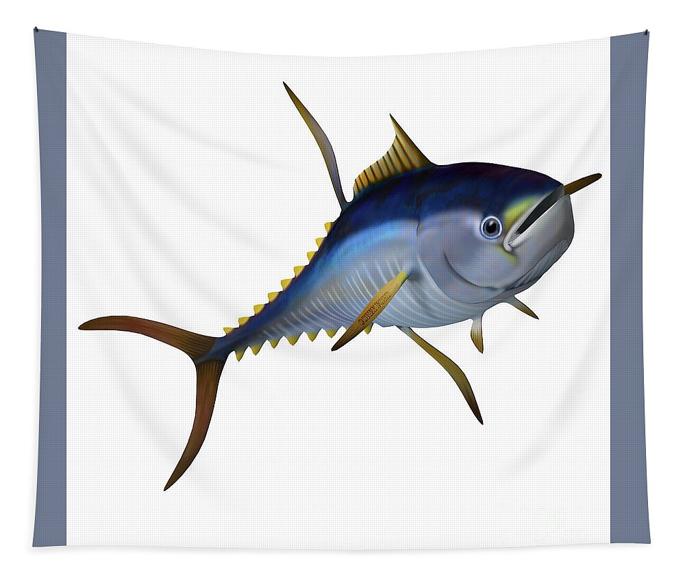 Yellowfin Tuna Tapestry featuring the digital art Yellowfin Tuna by Corey Ford