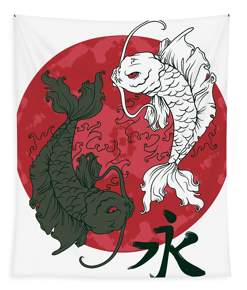 Koi Fish Tapestry featuring the digital art Yin Yang Koi Fish by Jacob Zelazny