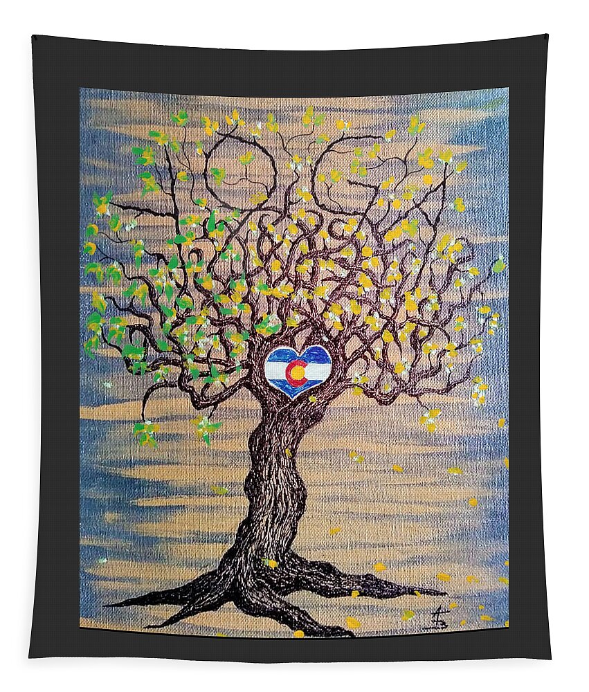 Yoga Tapestry featuring the drawing Yoga-Colorado Fall Love Tree by Aaron Bombalicki