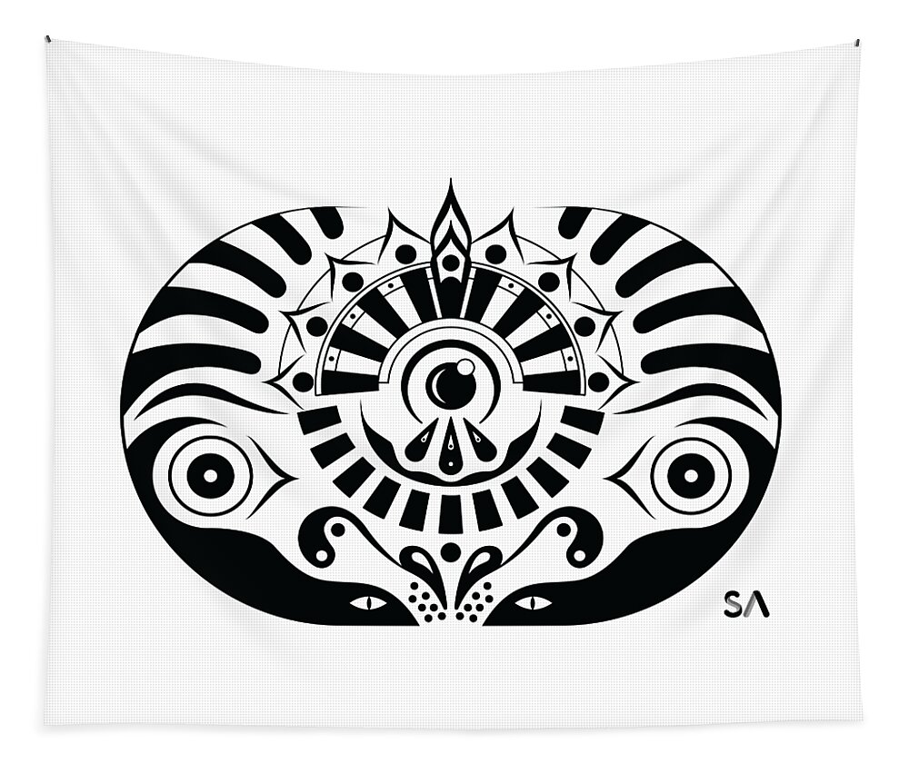 Black And White Tapestry featuring the digital art Yoga by Silvio Ary Cavalcante
