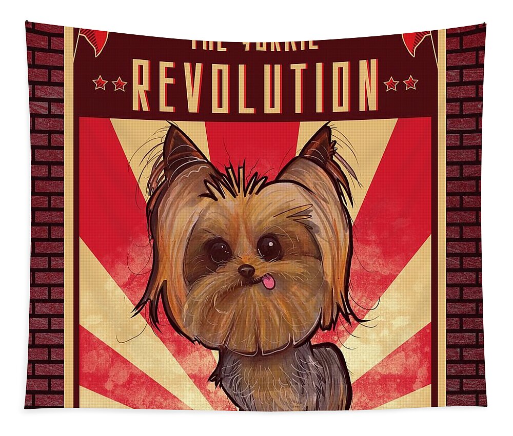 Yorkie Tapestry featuring the drawing Yorkie REVOLUTION by John LaFree