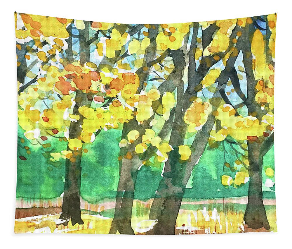 Yosemite Tapestry featuring the painting Yosemite Autumn Colors. by Luisa Millicent