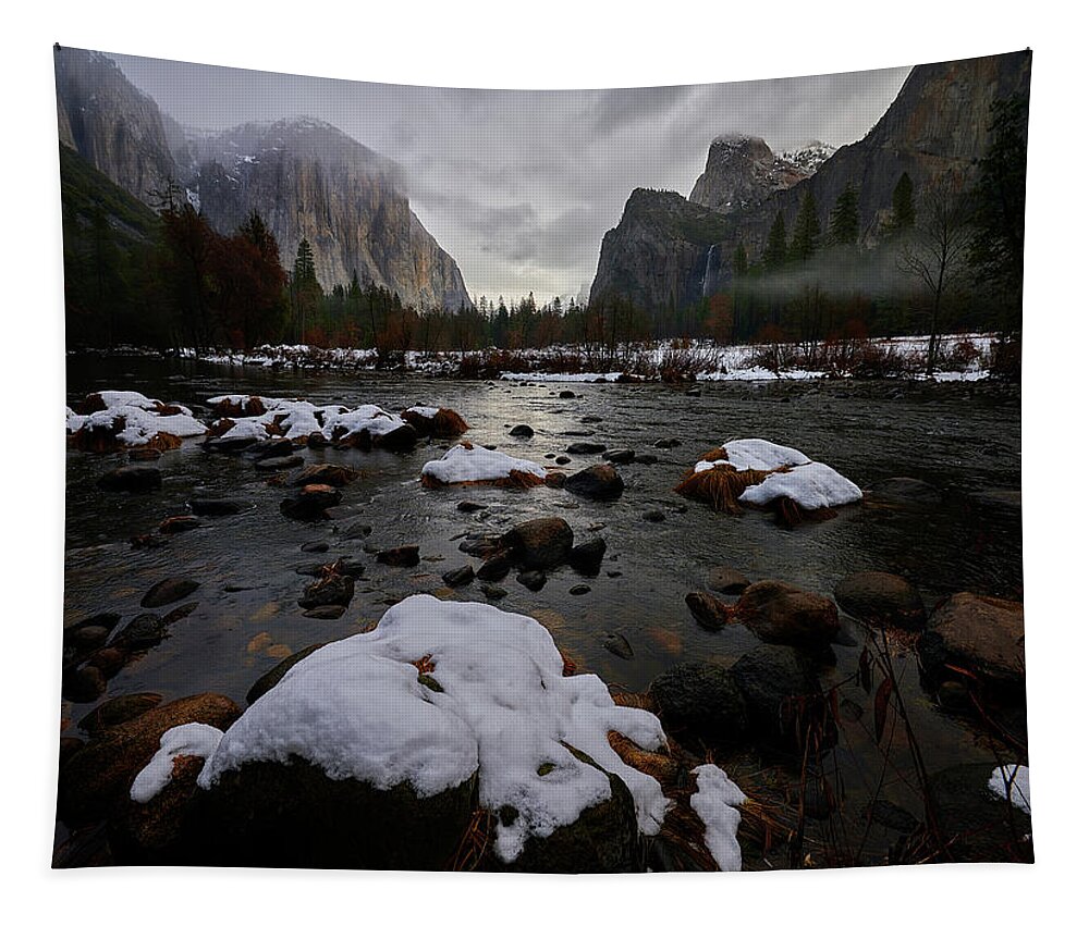 Yosemite Tapestry featuring the photograph Yosemite Morning Snow by Jon Glaser