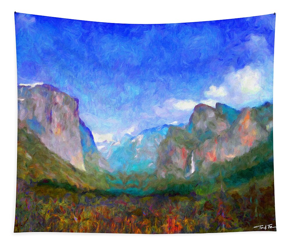 Landscape Tapestry featuring the painting Yosemite Valley, California by Trask Ferrero