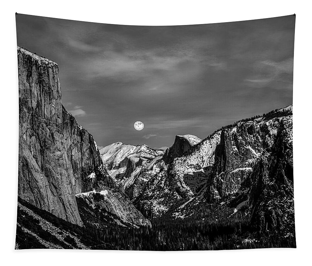 Landscape Tapestry featuring the photograph Yosemite Winter Moon by Romeo Victor