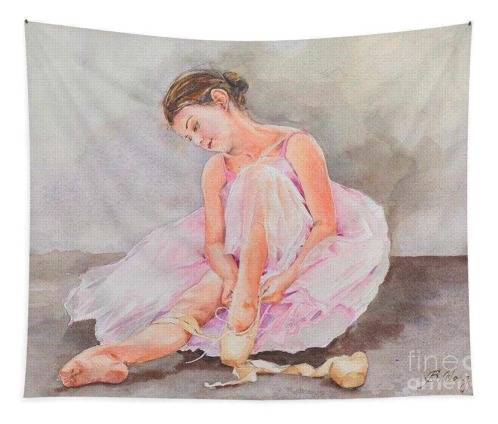 Young Girl Tapestry featuring the painting Young Ballerina by Betty M M Wong