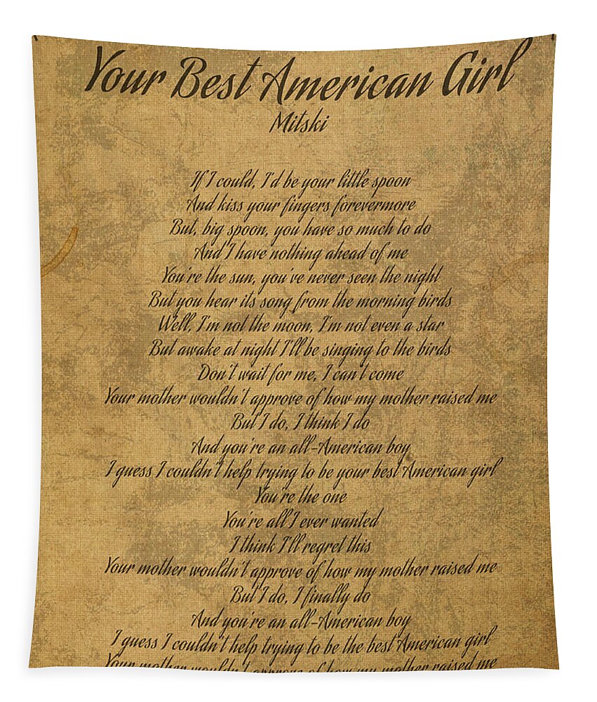 Your Best American Girl by Mitski Vintage Song Lyrics on Parchment Tapestry
