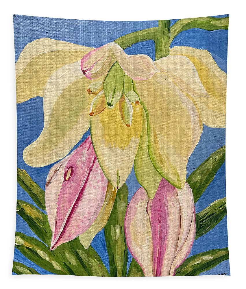 Yucca Tapestry featuring the painting Yucca Flower by Christina Wedberg