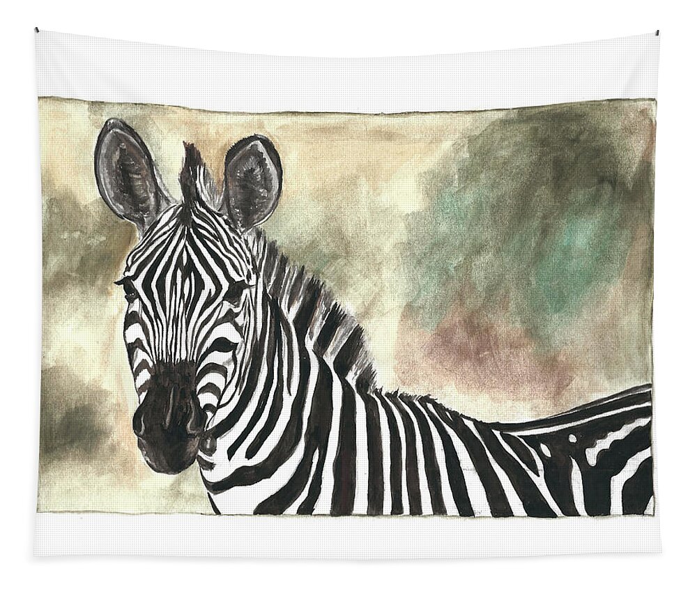 Zebra Tapestry featuring the painting Zebra by Pamela Schwartz