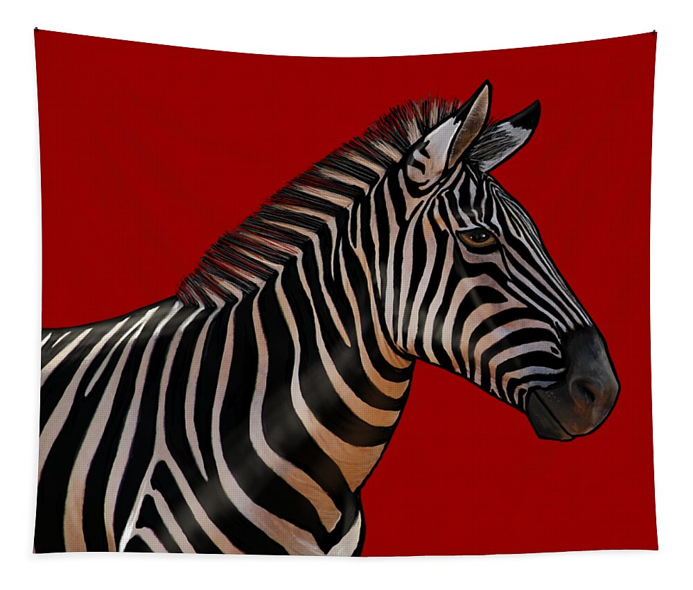 Zebra Tapestry featuring the painting Zebra Portrait by Judy Cuddehe
