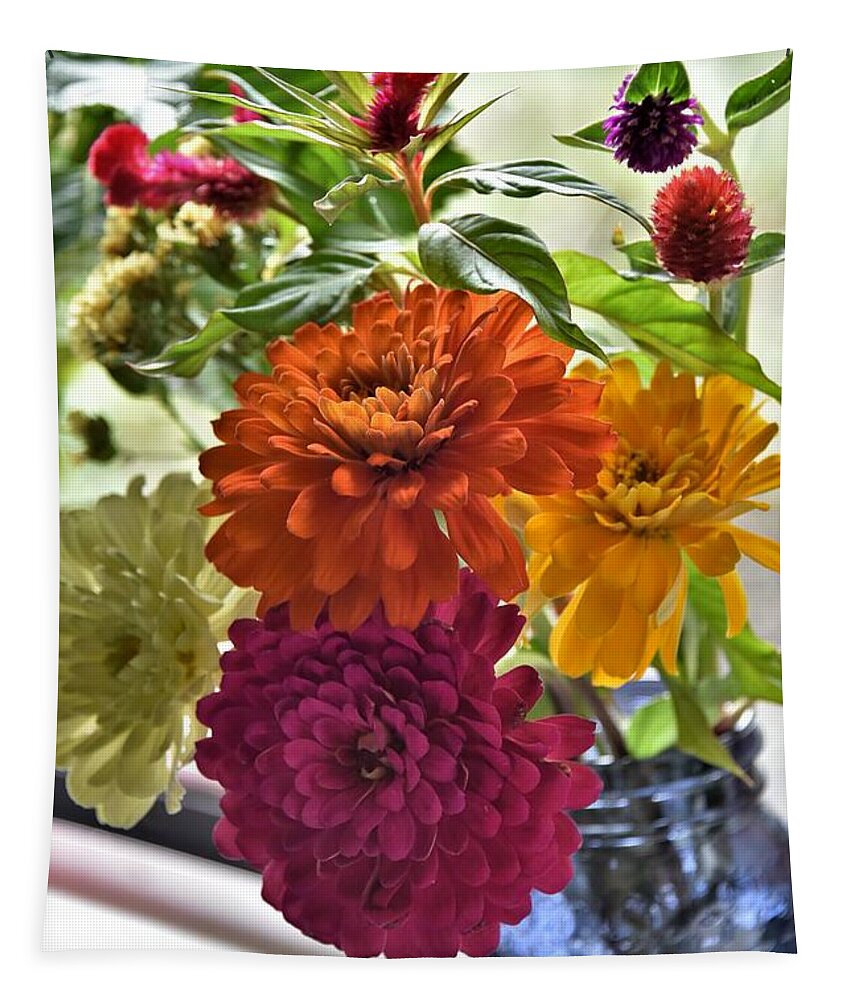 Flowers Tapestry featuring the photograph Zinnia Bouquet by Kim Bemis