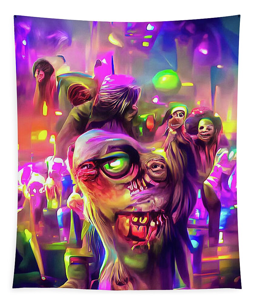 Zombie Tapestry featuring the digital art Zombie Disco 01 by Matthias Hauser