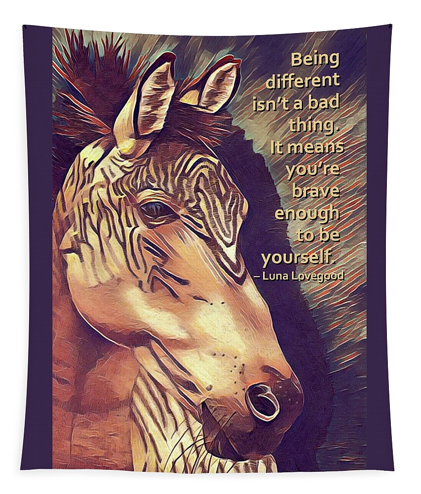 Zorse Horse Tapestry featuring the drawing Zorse Horse with Quote by Equus Artisan