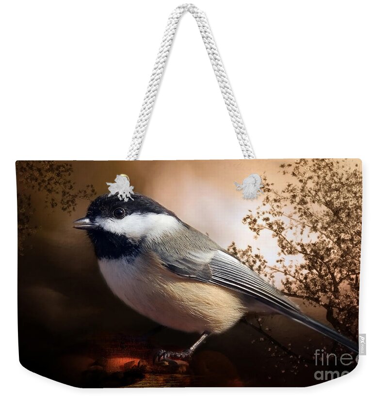 Bird Weekender Tote Bag featuring the photograph Black Capped Chickadee by Elaine Manley