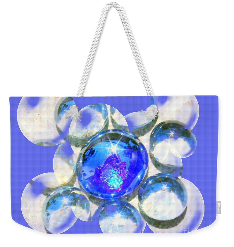 Abstract Weekender Tote Bag featuring the photograph Blue Glass Bubble Abstract by Judy Palkimas