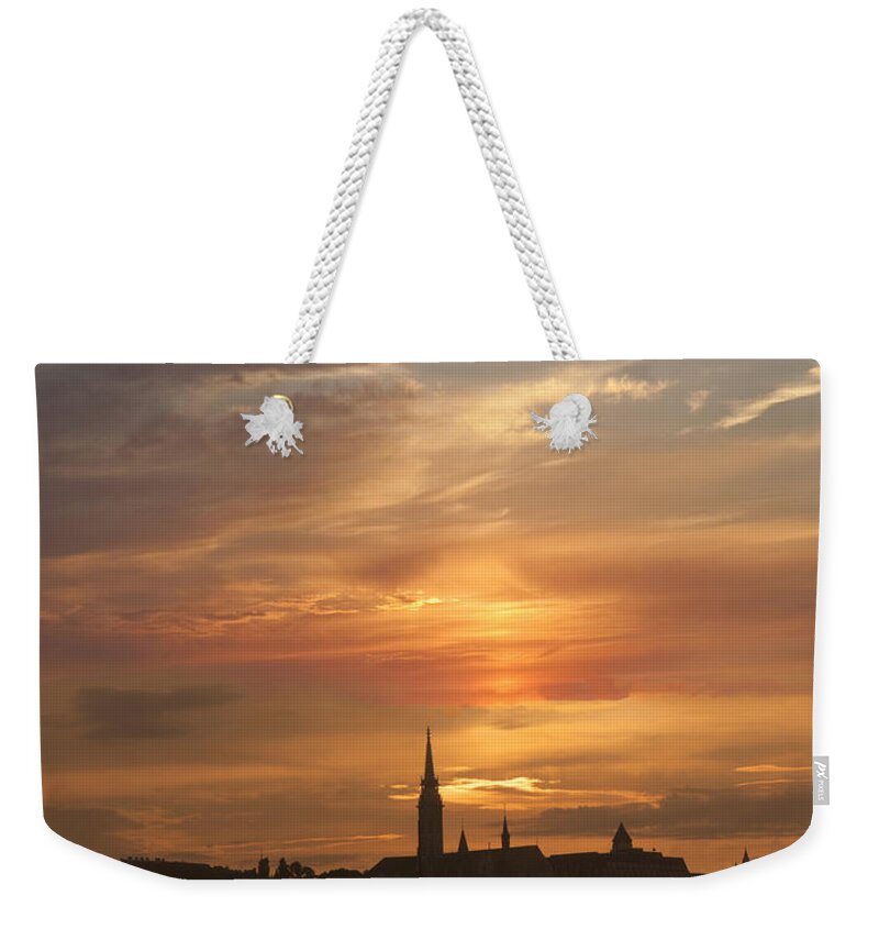 Budapest Weekender Tote Bag featuring the photograph Budapest's Fiery Skies by Brenda Kean