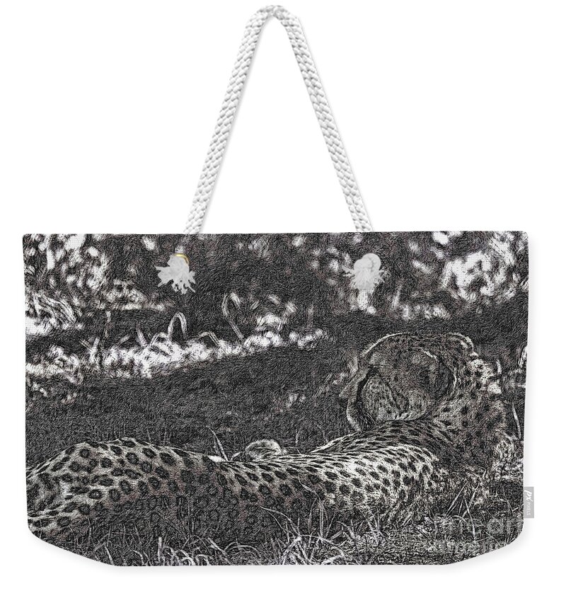 Cheetah Weekender Tote Bag featuring the photograph Cheetah-Black and White by Douglas Barnard