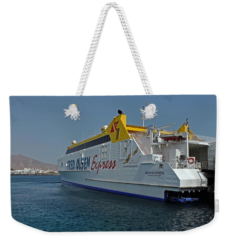 Ferry Weekender Tote Bag featuring the photograph Ferry in Corralejo Harbour by Tony Murtagh