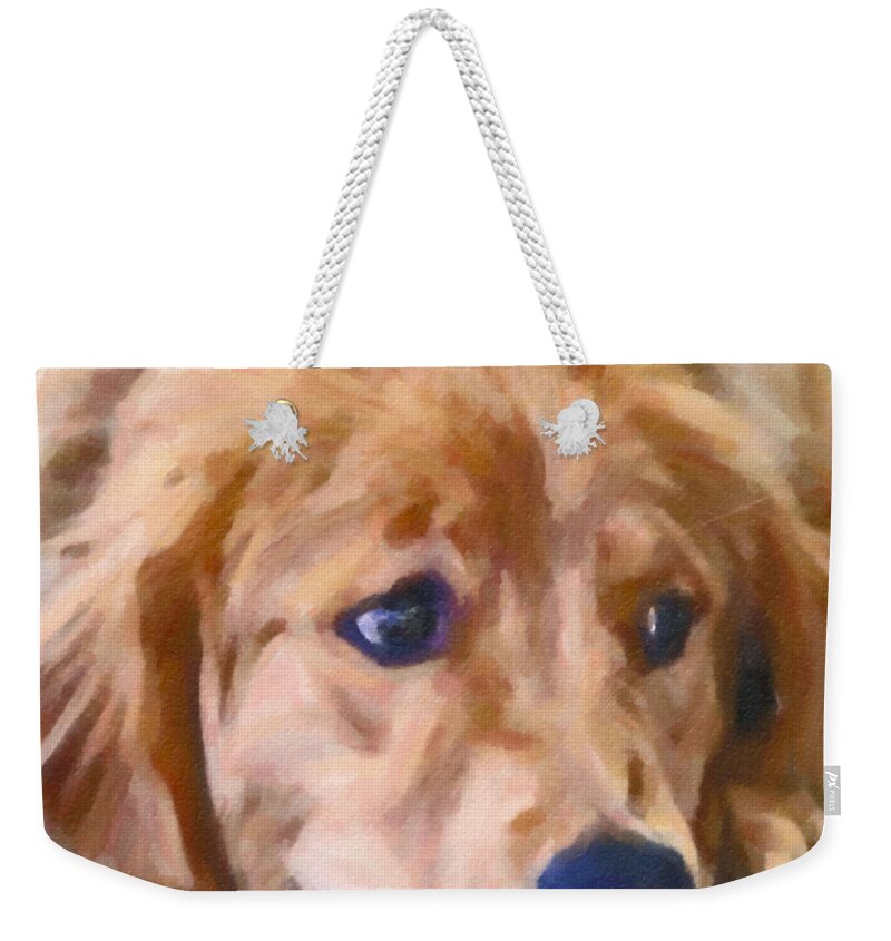 Maggievlazny Weekender Tote Bag featuring the painting Golden Retriever Dog by Femina Photo Art By Maggie