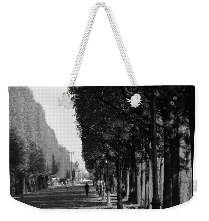 Paris Weekender Tote Bag featuring the photograph Paris - Peaceful Afternoon BW by Jacqueline M Lewis