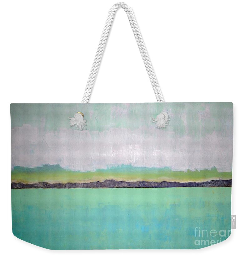 Landscape Weekender Tote Bag featuring the painting Peace of the Lake by Vesna Antic