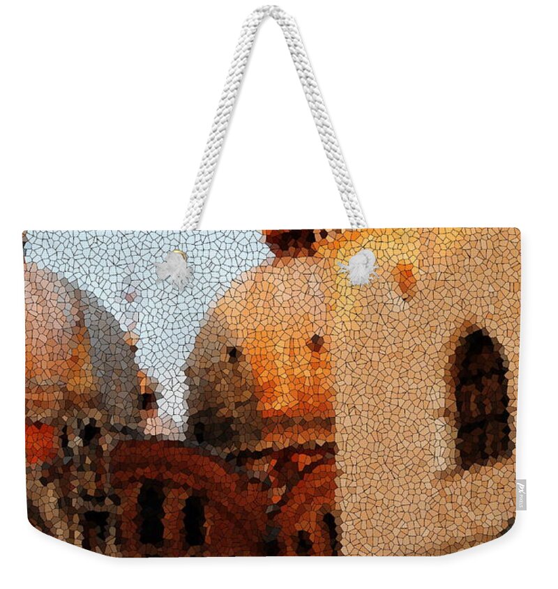 Venice Weekender Tote Bag featuring the photograph Venitian Symbols through Crackled Glass by Jacqueline M Lewis