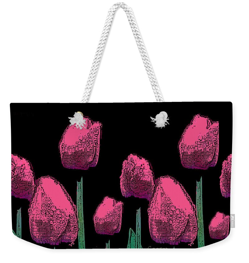 Hot Pink Tulips Floral Flowers Peggy Cooper Cooperhouse Nature Abstract Weekender Tote Bag featuring the digital art 010 Hot Pink Tulips 2A by Peggy Cooper-Hendon