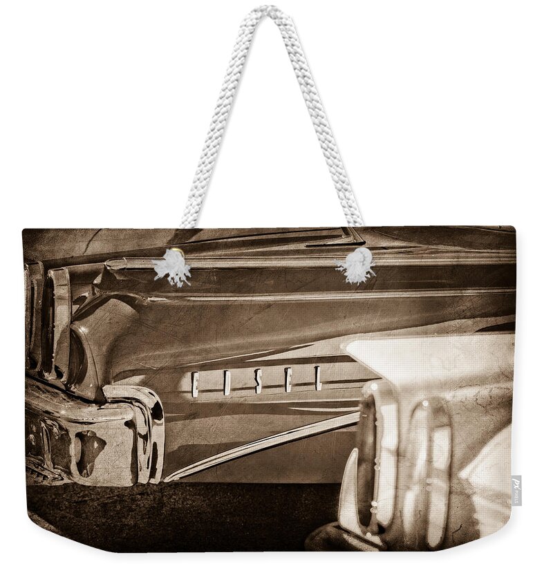 1960 Edsel Taillight Weekender Tote Bag featuring the photograph 1960 Edsel Taillight by Jill Reger