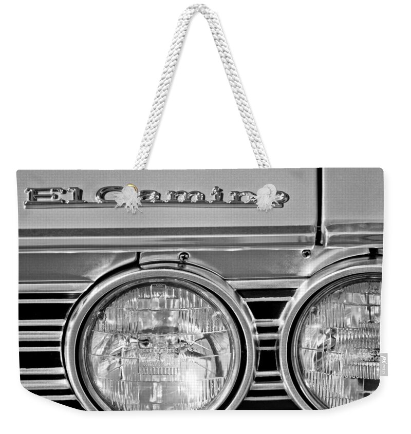 1967 Chevrolet El Camino Pickup Truck Headlight Emblem Weekender Tote Bag featuring the photograph 1967 Chevrolet El Camino Pickup Truck Headlight Emblem by Jill Reger