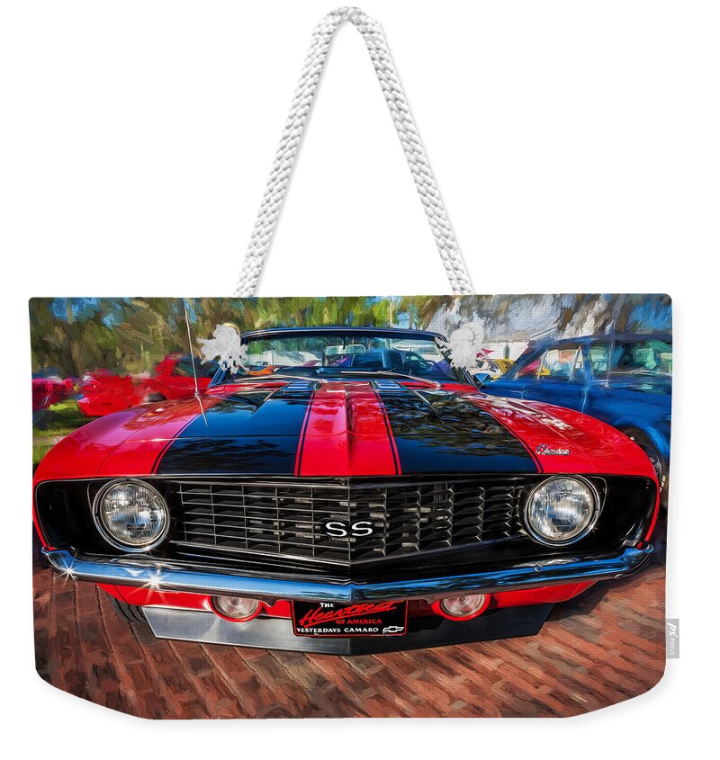 1969 Chevrolet Camaro Weekender Tote Bag featuring the photograph 1969 Chevy Camaro SS Painted by Rich Franco