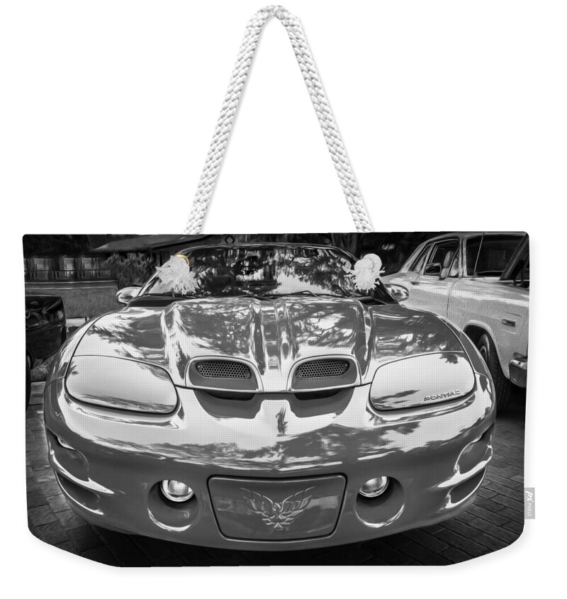 1999 Pontiac Trans Am Weekender Tote Bag featuring the photograph 1999 Pontiac Trans Am Anniversary Edition Painted BW  by Rich Franco