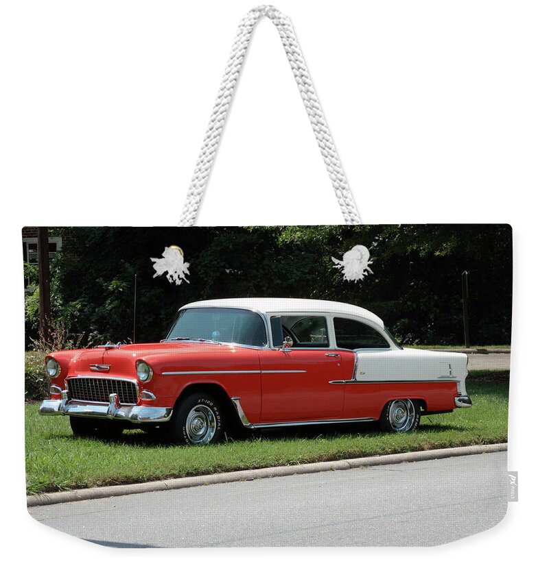 55 Weekender Tote Bag featuring the photograph 55 Chevy #1 by Frank Romeo