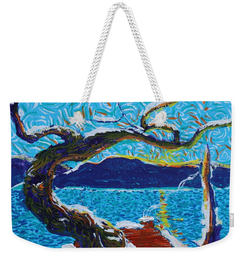 Landscape Weekender Tote Bag featuring the painting A River's Snow #1 by Stefan Duncan