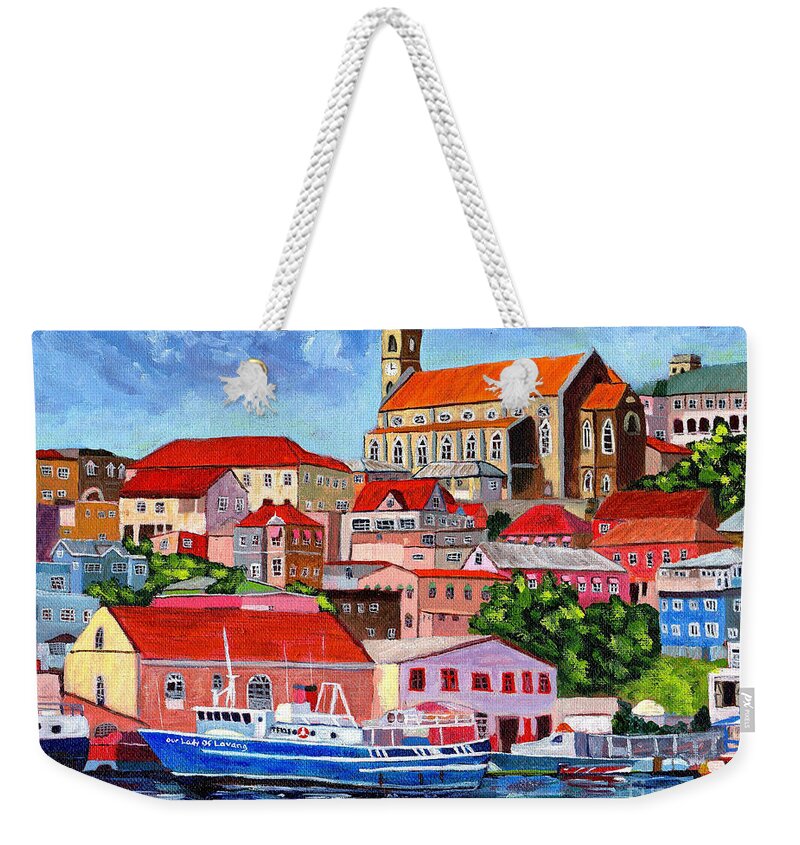 Grenada Weekender Tote Bag featuring the painting A View Of The Carenage by Laura Forde