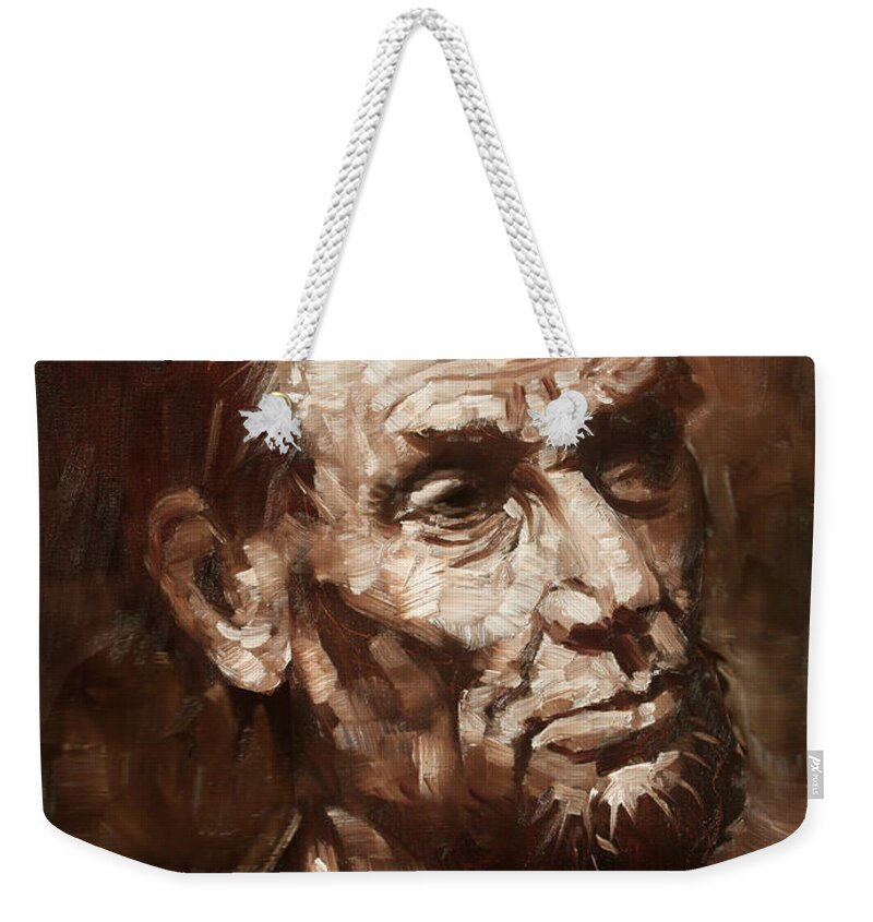 Abraham Lincoln Weekender Tote Bag featuring the painting Abraham Lincoln by Ylli Haruni