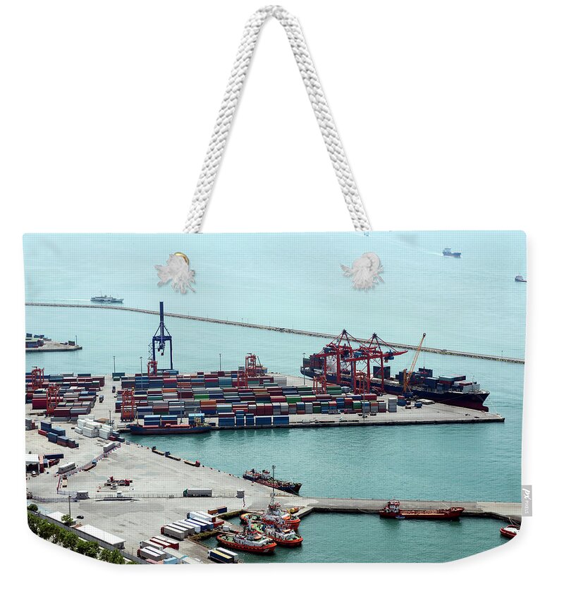 Istanbul Weekender Tote Bag featuring the photograph Aerial View Of Container Port And Ship #1 by Omersukrugoksu