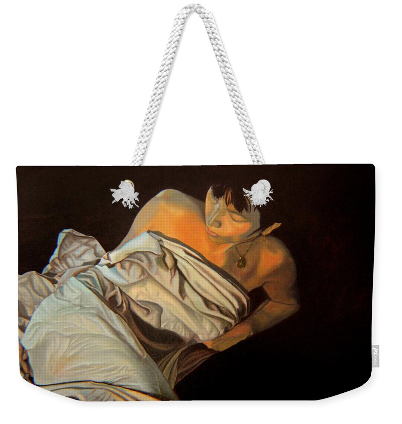 Semi-nude Weekender Tote Bag featuring the painting 1 Am by Thu Nguyen