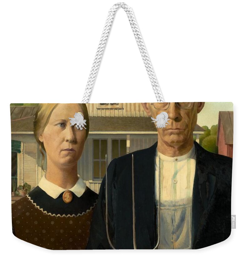 Grant Wood Weekender Tote Bag featuring the painting American Gothic by Grant Wood