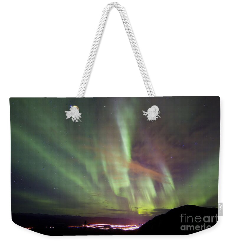 Horizontal Weekender Tote Bag featuring the photograph Aurora Borealis Over Gray Peak #1 by Joseph Bradley