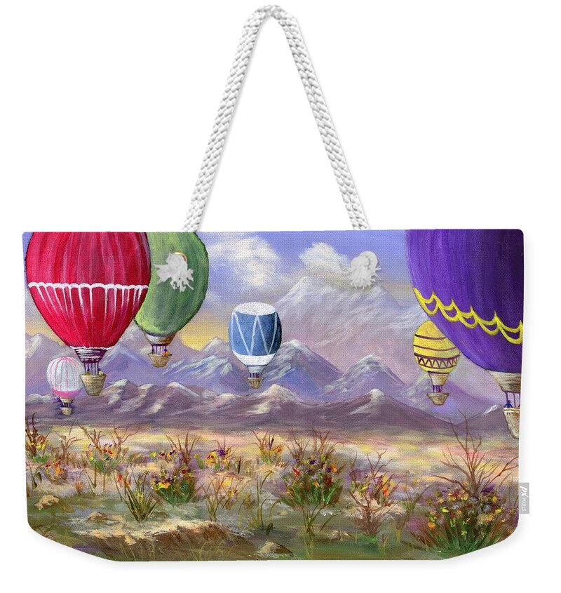 Hot Air Balloon Weekender Tote Bag featuring the painting Balloons #1 by Jamie Frier