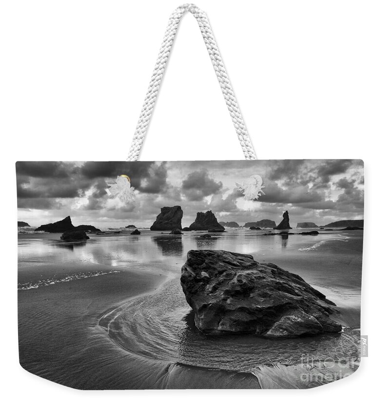 Bandon Weekender Tote Bag featuring the photograph Bandon By The Sea Monochrome 1 #1 by Bob Christopher