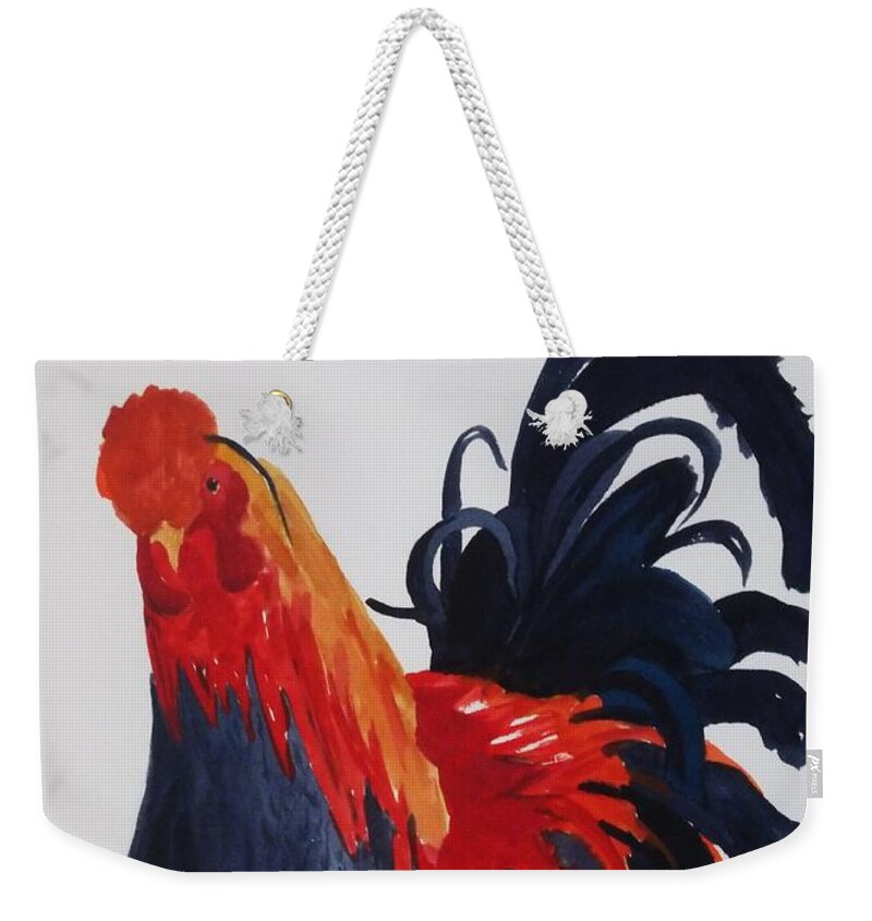 Rooster Weekender Tote Bag featuring the painting Barnyard Boss II by Ellen Levinson