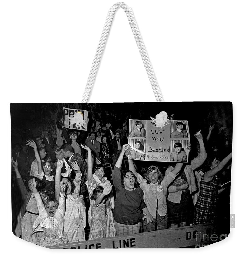 History Weekender Tote Bag featuring the photograph Beatles Fans At Concert, 1964 #1 by Larry Mulvehill