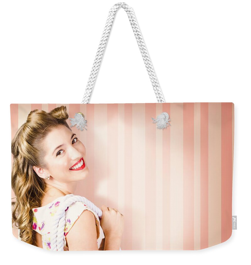 Hairdressing Weekender Tote Bag featuring the photograph Beauty and fashion woman shopping at salon store #1 by Jorgo Photography