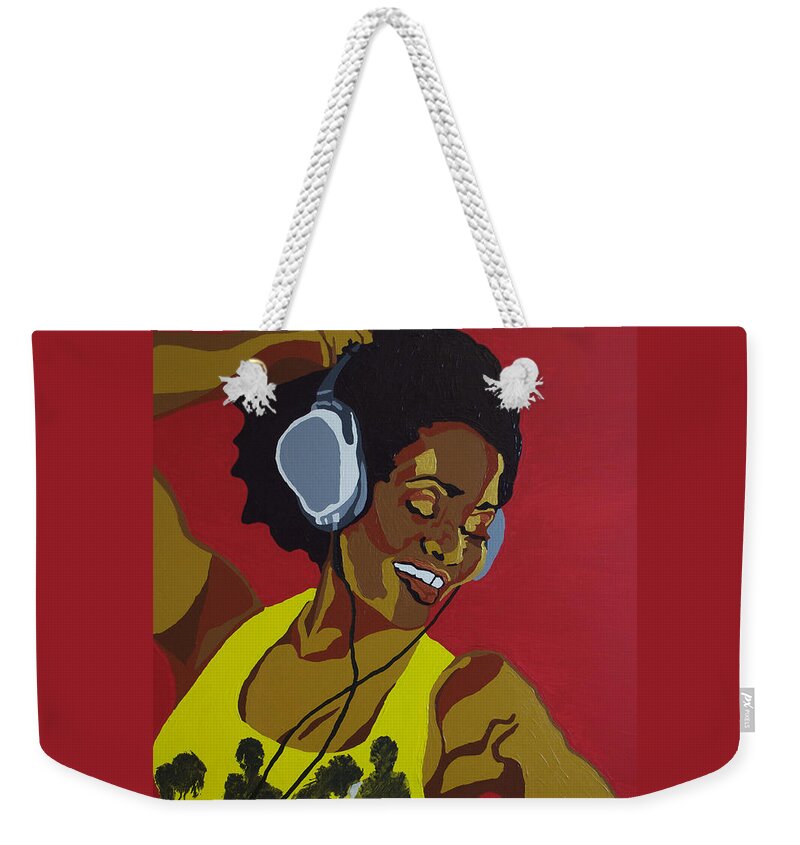 Acrylic Weekender Tote Bag featuring the painting Blame It On The Boogie by Rachel Natalie Rawlins